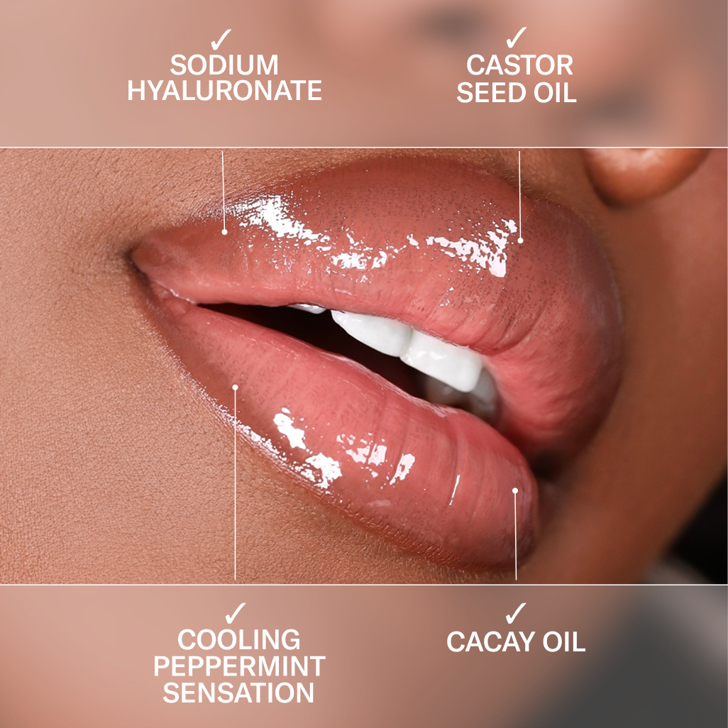 Silver Spoon Glossy Lip Serum shades on a silver tray